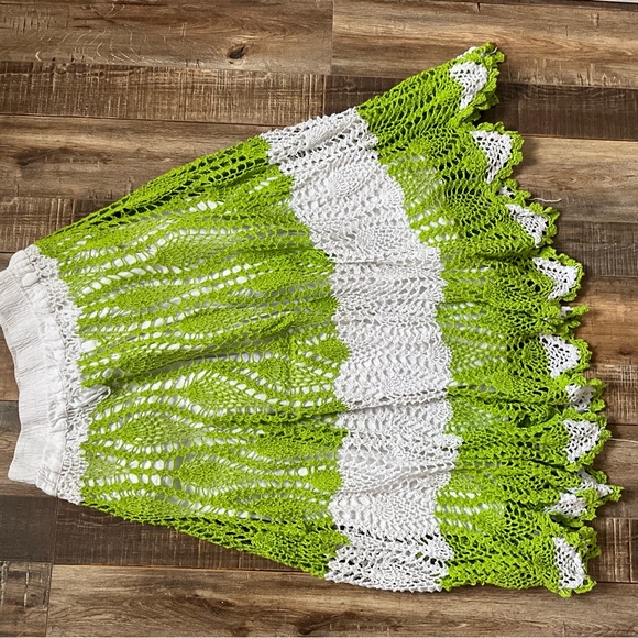 Vintage Crochet Maxi shirt Green handmade swirl boho y2k hippie - Picture 3 of 3